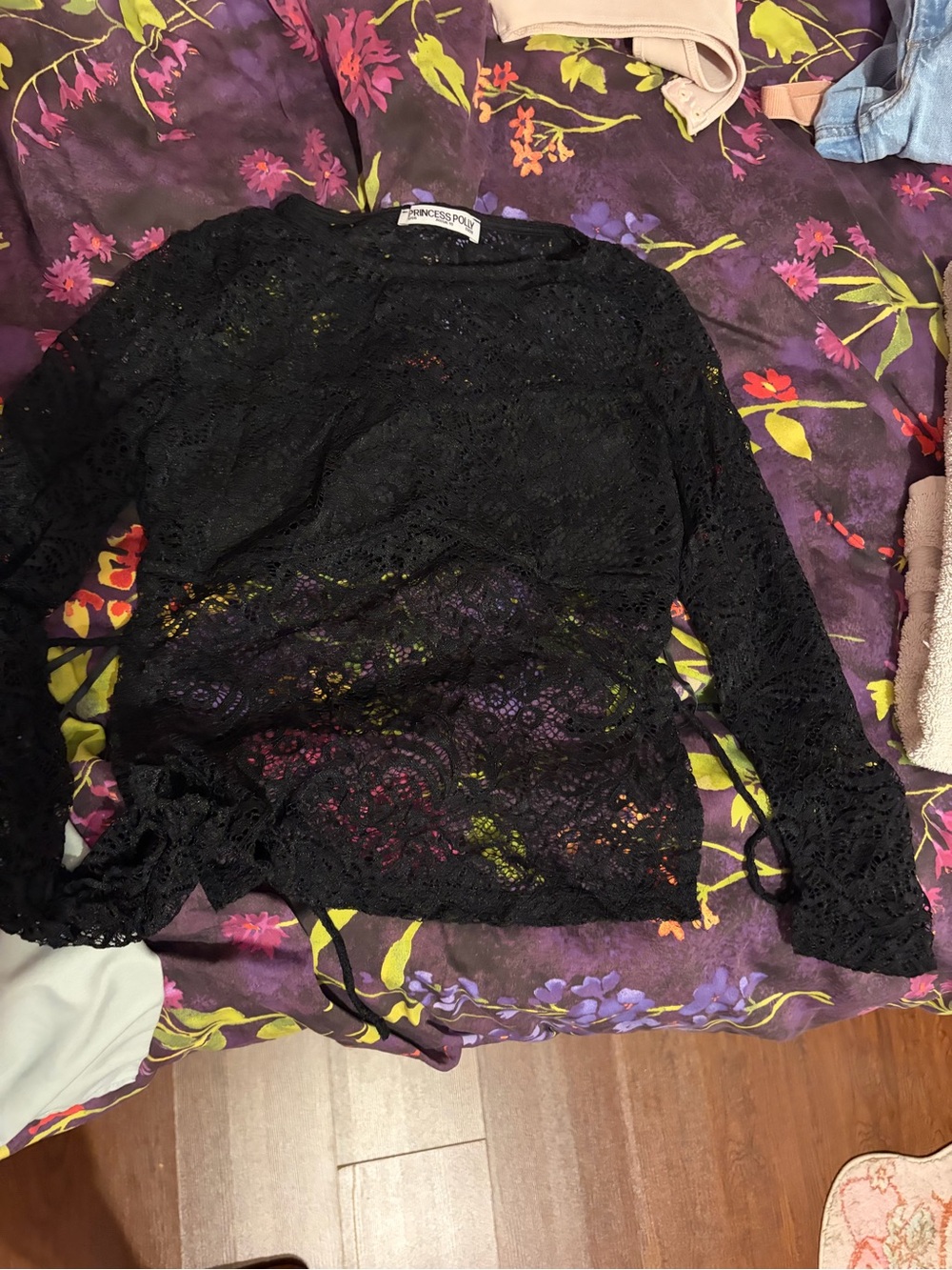 NWOT Princess Polly Black Lace Long-Sleeve Top